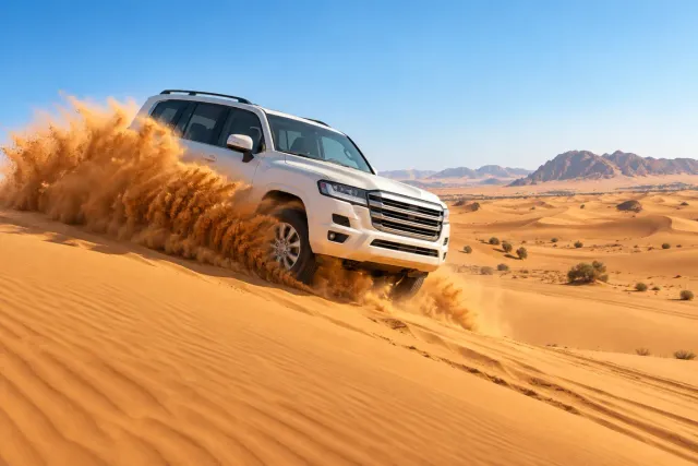Morning Desert Safari — dune bashing, camel ride