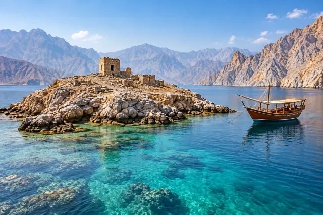 telegraph island — colonial ruins in the fjords — AI illustration