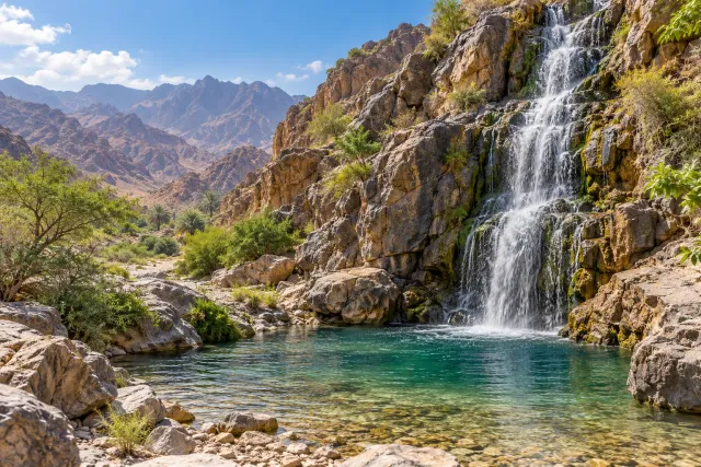 kalba waterfall — hidden in the mountains — AI illustration