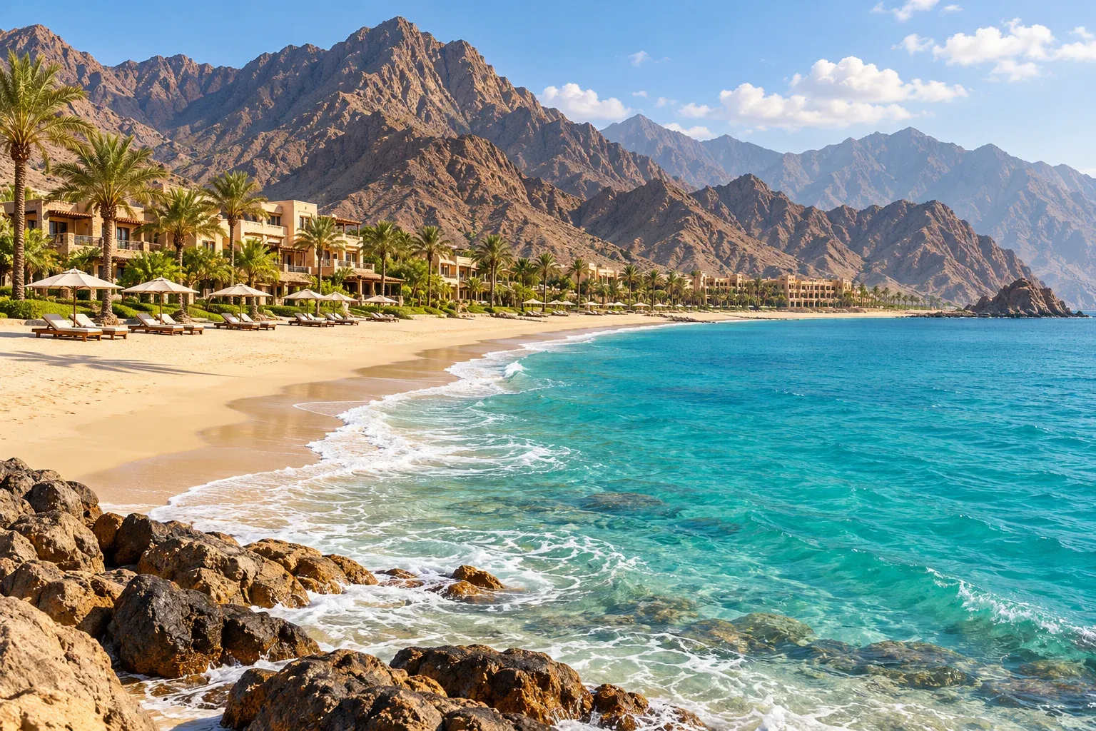 al aqah beach — east coast gem — AI illustration