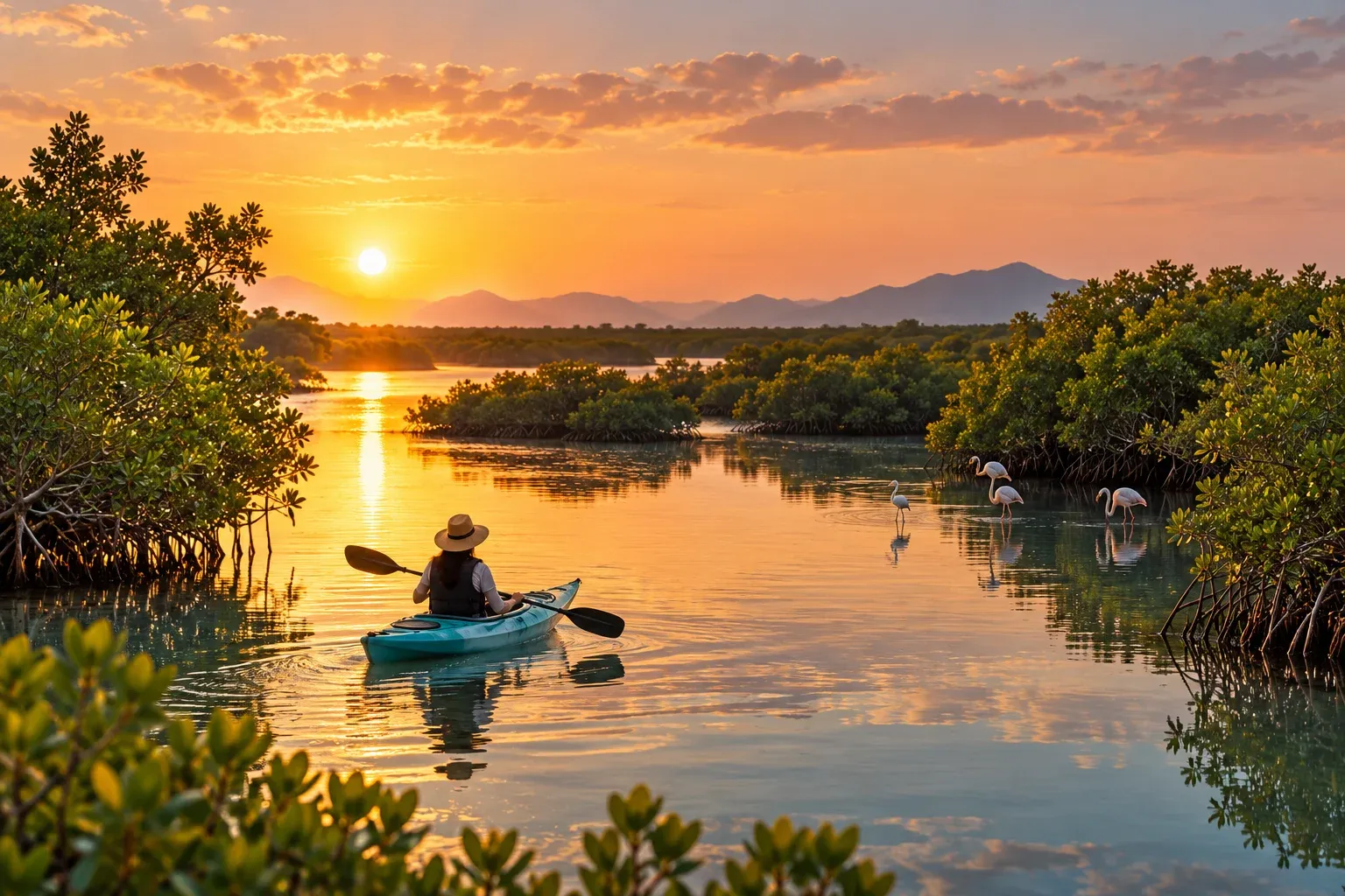 uaq mangroves — kayak through mangrove islands — AI illustration