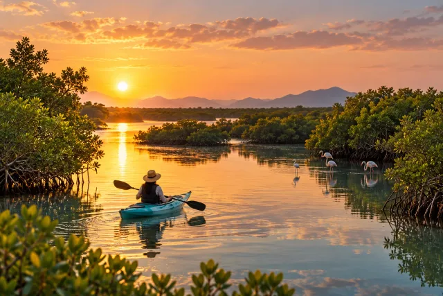 uaq mangroves — kayak through mangrove islands — AI illustration