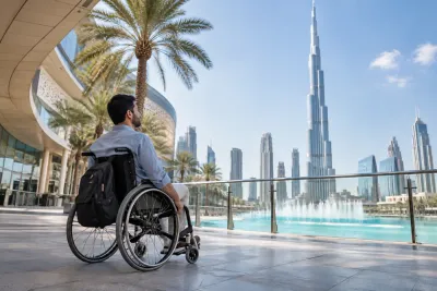 Wheelchair user enjoying the Burj Khalifa fountains