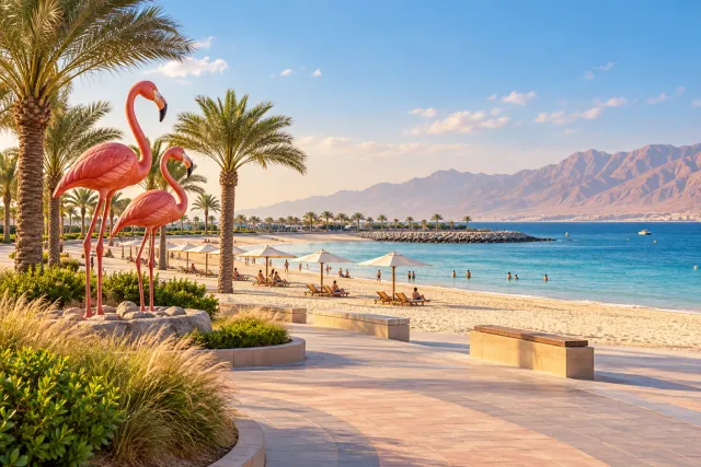 flamingo beach rak — AI illustration